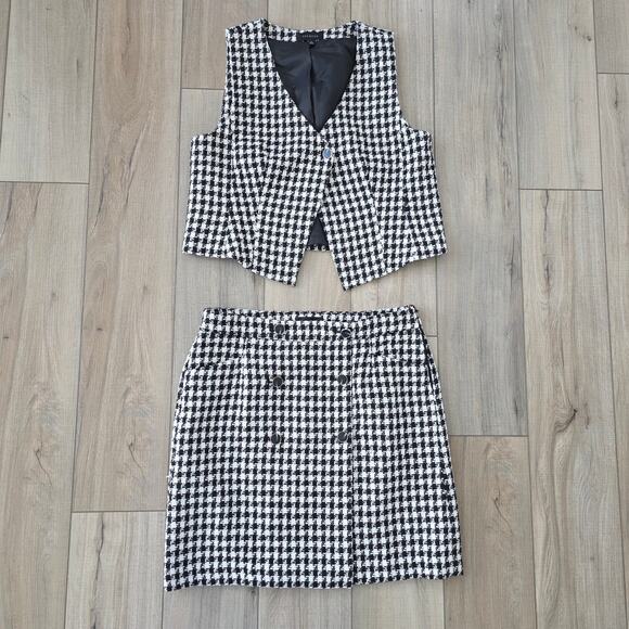 Talbots Houndstooth A-Line Skirt and Vest 2pc Set Women Sz 12 - Picture 2 of 16